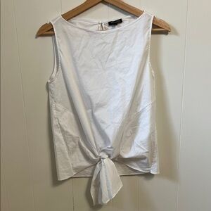 Massimo Dutti Bright White Sleeveless Tie Front Embellished Cotton Blouse Top 6